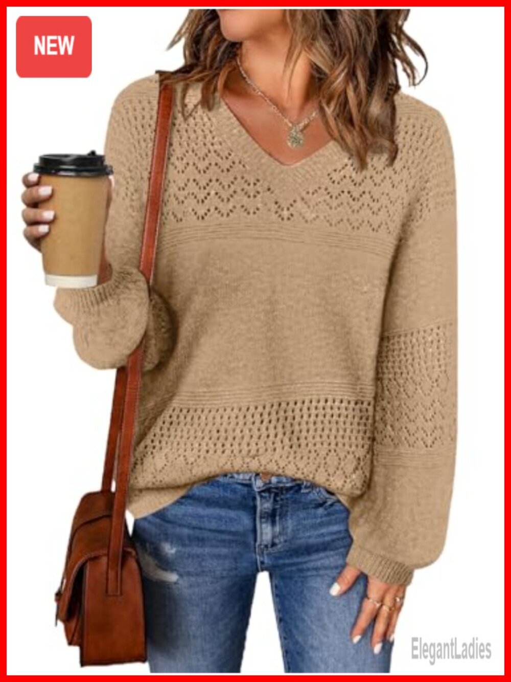 Womens Knit Sweater V Neck Long Sleeve Loose Pullover Fall Winter Acrylic Top